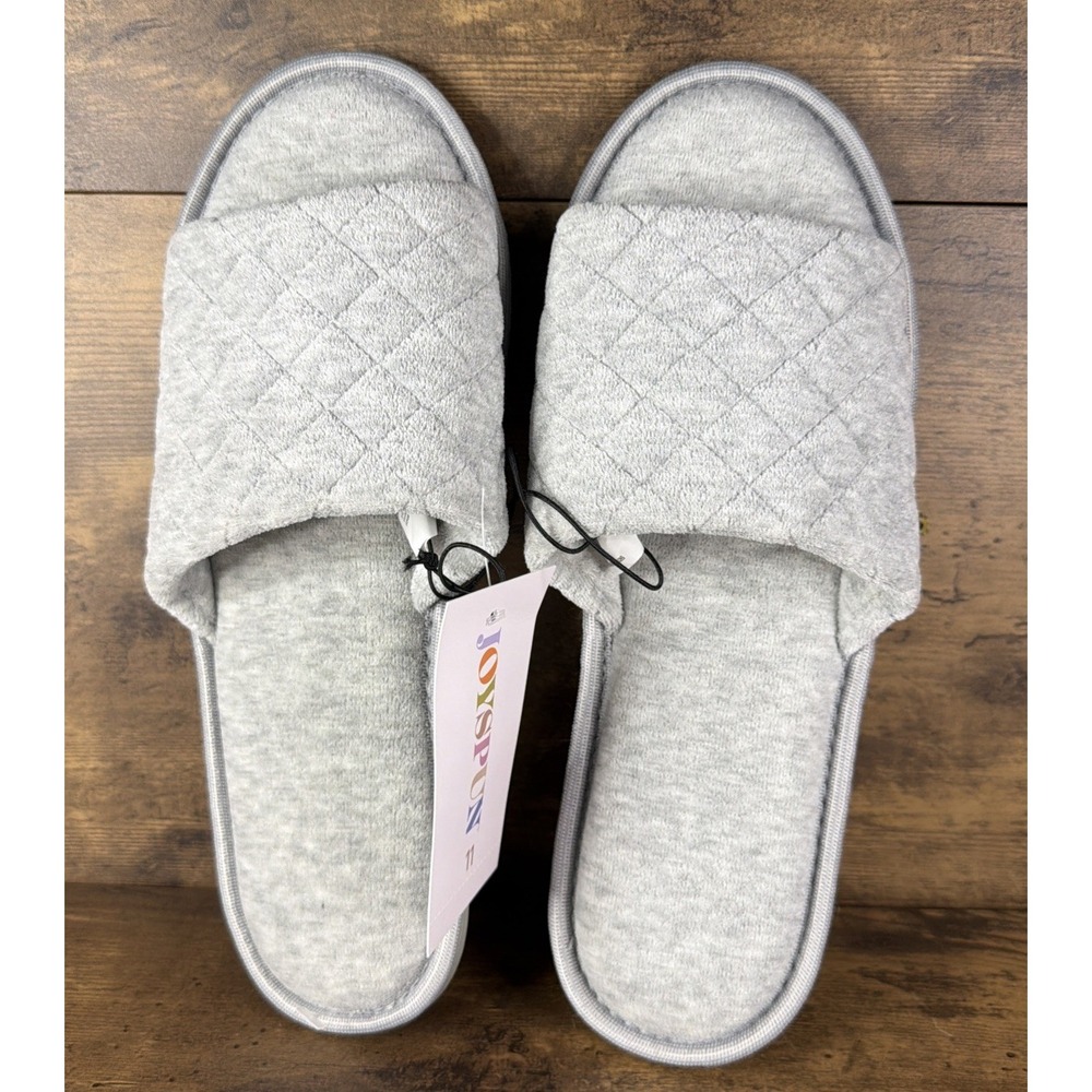 New Joyspun Women Grey Quilted Slide Bedroom Shoes Size 11 Fast & Safe Shipping